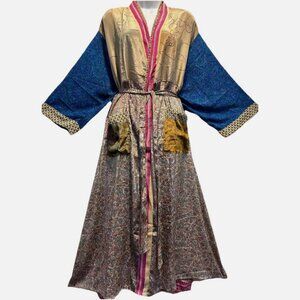 Nwt FUNKY STUFF boho patch belted vintage silk TOP DUSTER CARDIGAN 6X